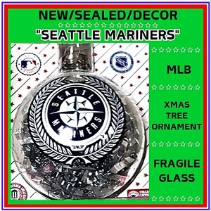 🔥MLB-SEATTLE MARINERS/GLASS-XMAS TREE ORNAMENT/NEW/SEALED/DECOR